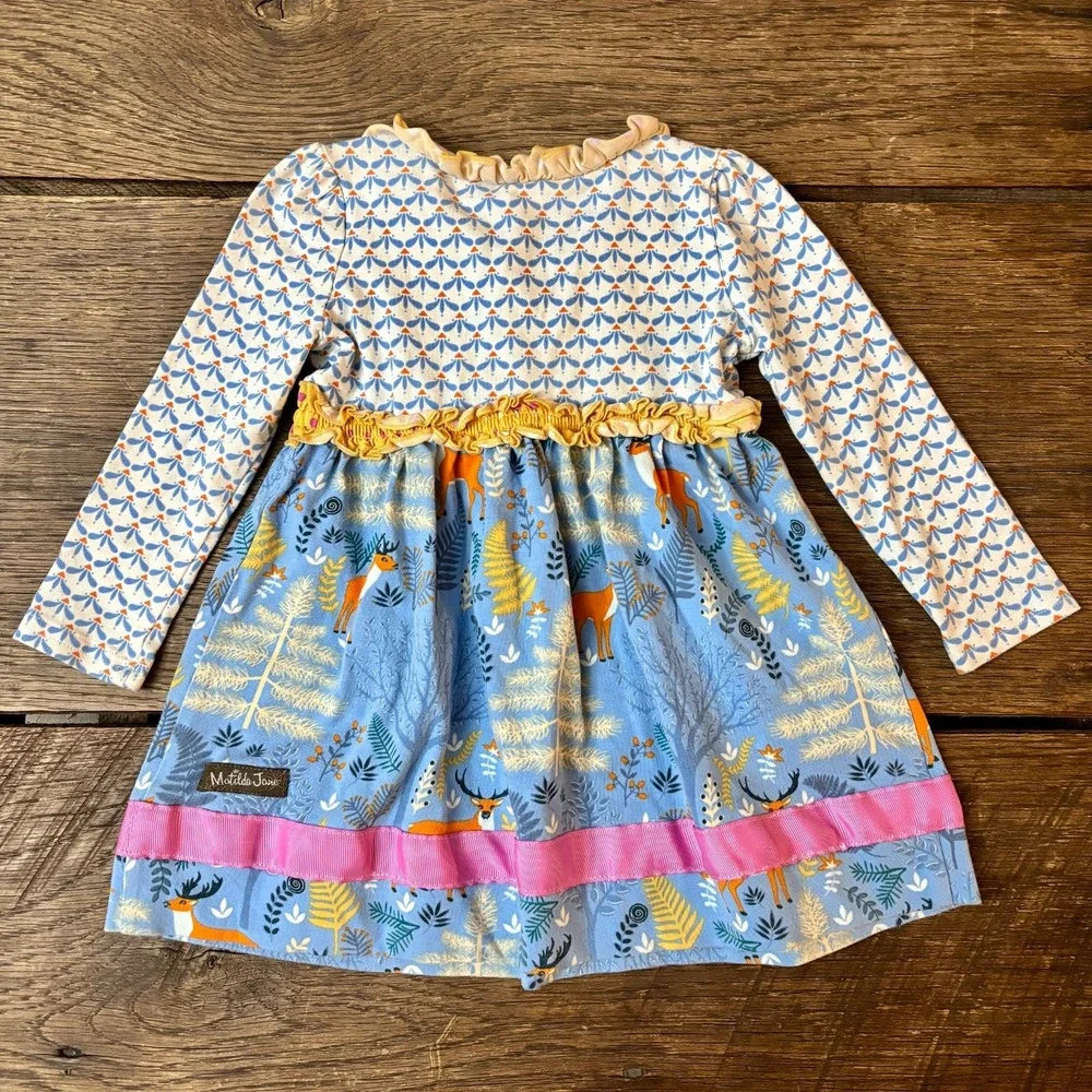 Matilda Jane (Make Believe) Hearth & Home Dress Ruffles Deer Buttons Size 12-18m